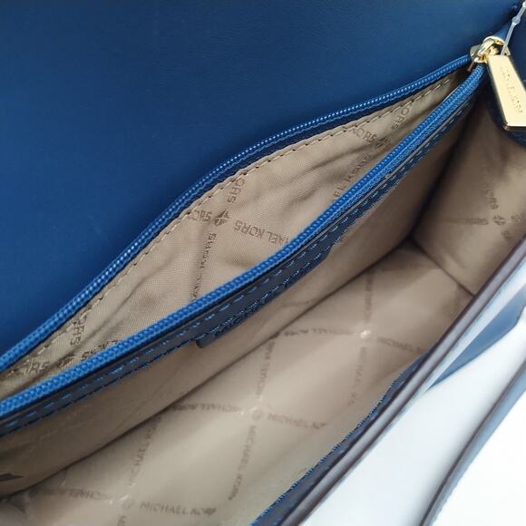 Michael Kors Jet Set Blue Leather Flap Closure Chain Strap Crossbody Bag - Picture 11 of 16